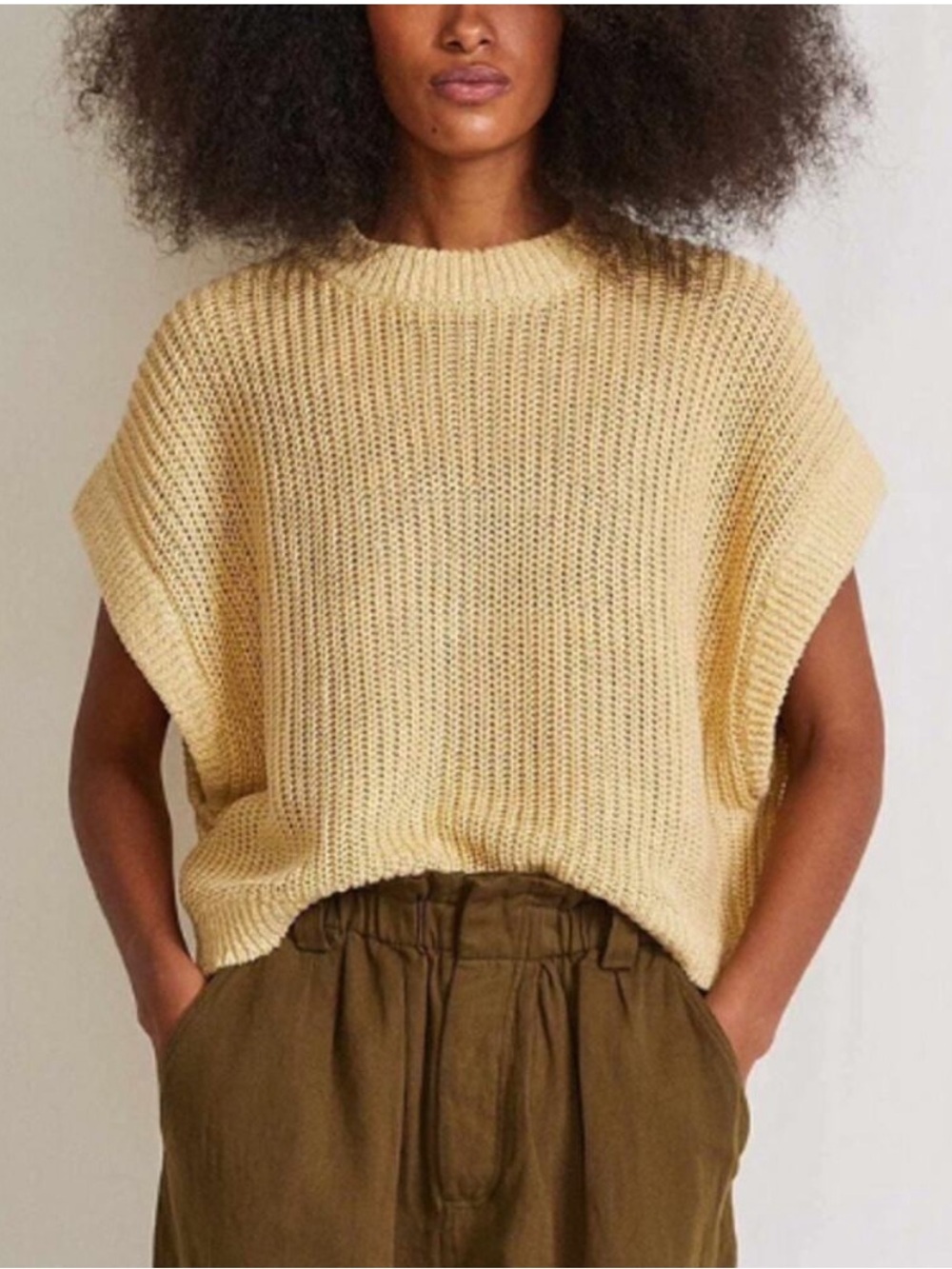 Apiece Apart Olivia knit Short-Sleeve Linen-Blend Knit in Soft Lemon